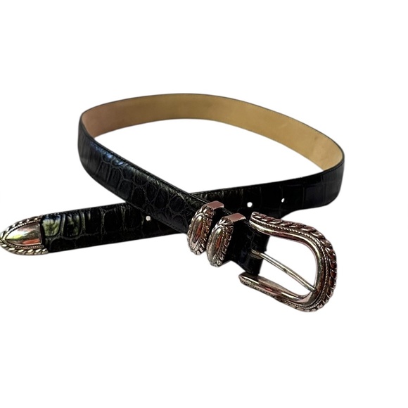 Vintage BRIGHTON Black Genuine Leather Croc Pattern Belt Unisex M - Picture 7 of 8